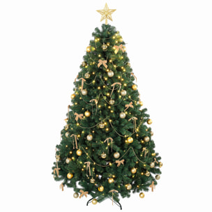 Árbol de Navidad con 240 LED Blanco Cálido, 180 cm, Árbol de Navidad Decorativo, 755 Ramas Ignífugas, Estrella, 30 Bolas, 18 Lazos y Decoración Dorada, Verde