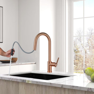 Timeless mitigeur d'évier à levier en acier inoxydable avec douchette extractible, monotrou, or rose brossé TML (TMLKF285BCP)