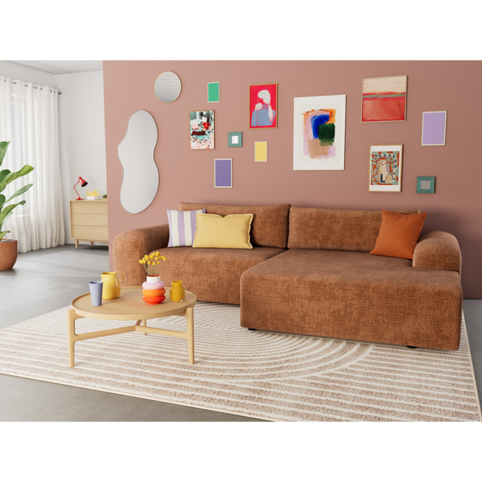 Rebecca - canapé d'angle droit 4 places convertible avec coffre en velours texturé - Rouille