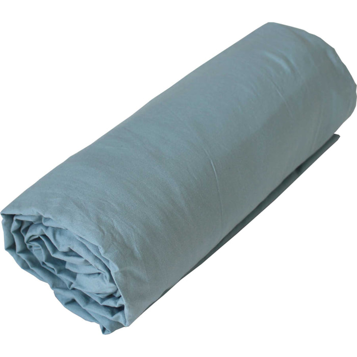 Drap housse jersey uni en 100% coton - Bleu