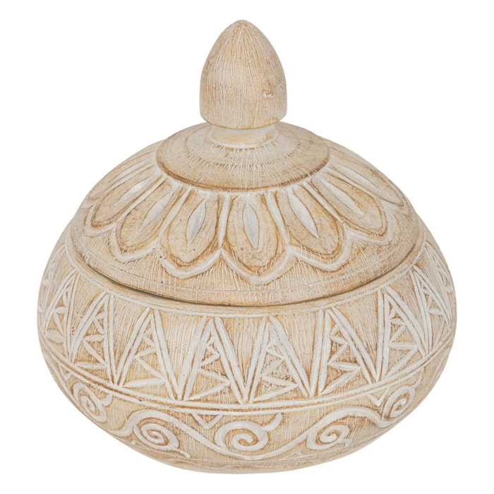Boîte déco "Oriental" résine beige D15,5x14,5cm