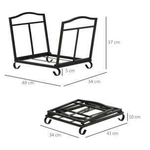 Estante para Leña Plegable Leñero Interior y Exterior Metálico 48x34x37 cm Negro