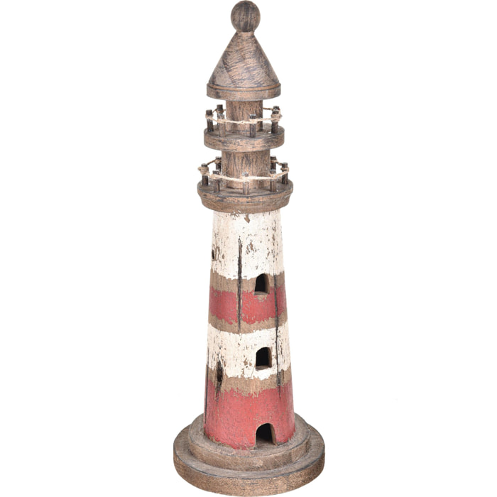 Faro Legno H.39 Cm - Pezzi 1 - 13X39X13cm - Colore: Rosso - Bianchi Dino - Marina, Decori Tema Marino