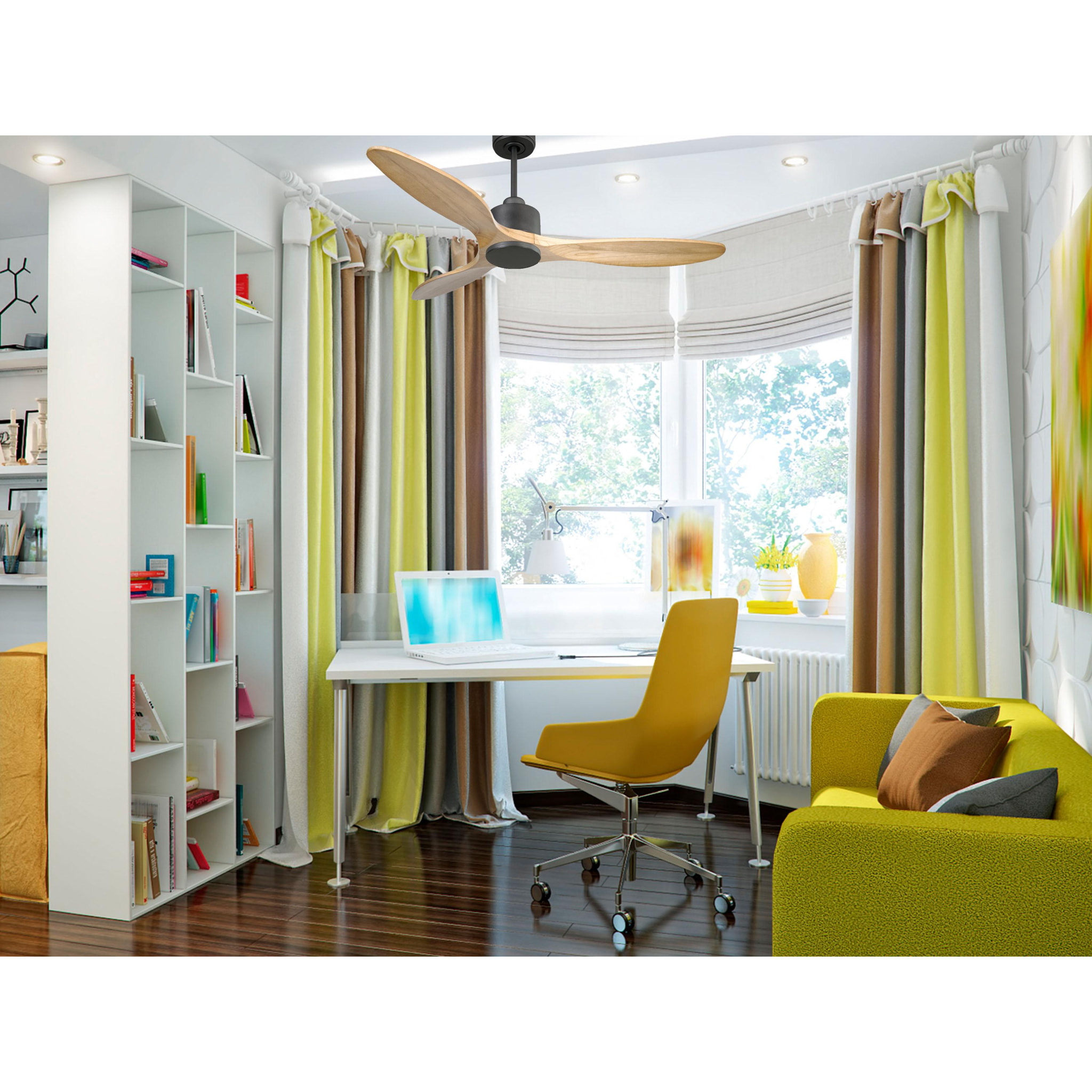 Ventilador de techo Reversible Termostato Wifi Motor DC Techos Inclinados Mando a Distancia Hypersilence Memoria SalamisD132C0367815 PURLINE