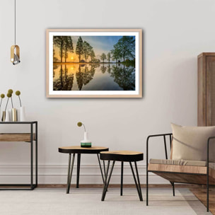 Affiche Reflet du Mont fuji Affiche + cadre en bois - Chêne