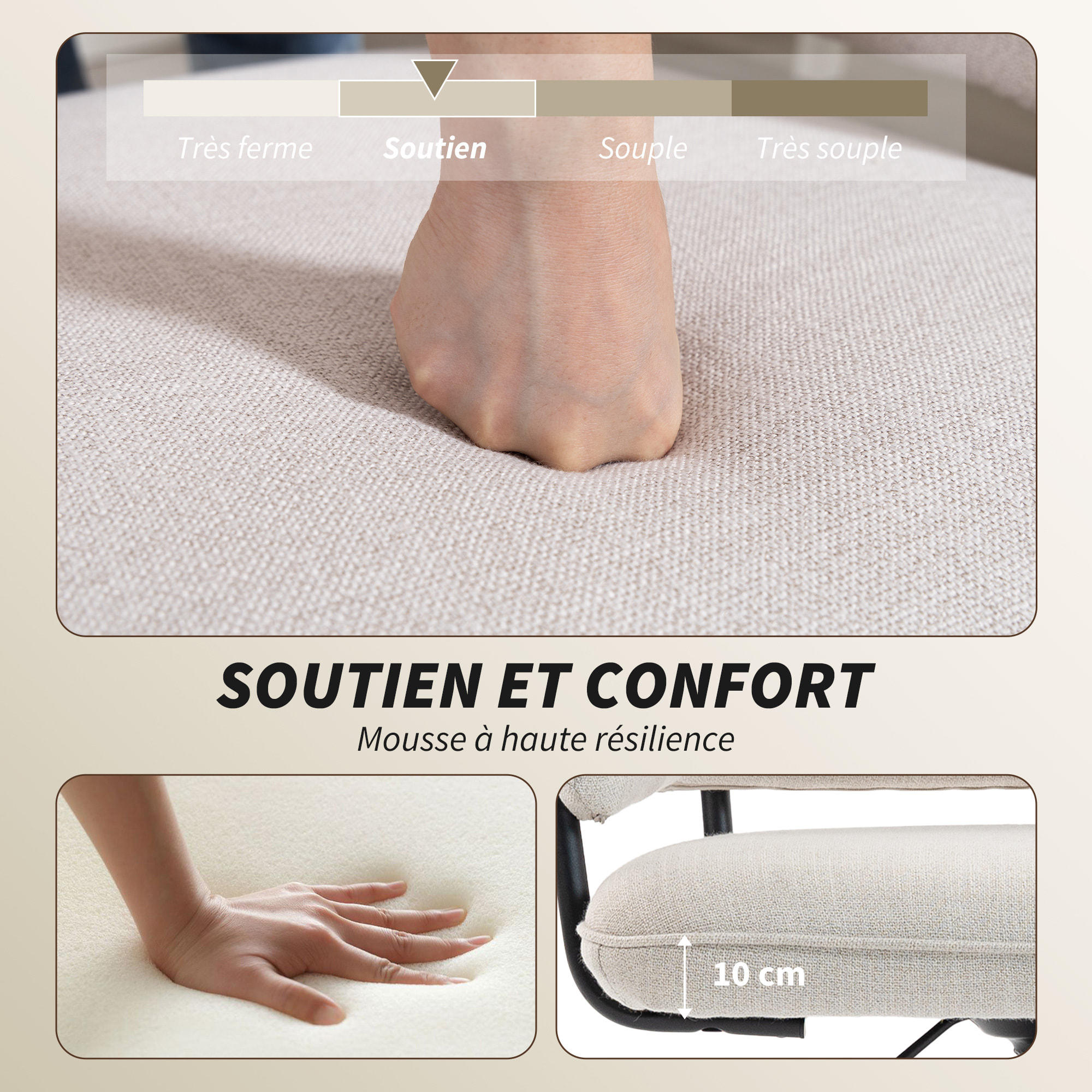 Chaise de bureau design ergonomique réglable dossier enveloppant ajouré métal noir tissu beige