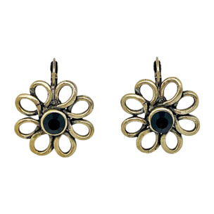 Pendiente dorado flor con cristal Sw en negro
