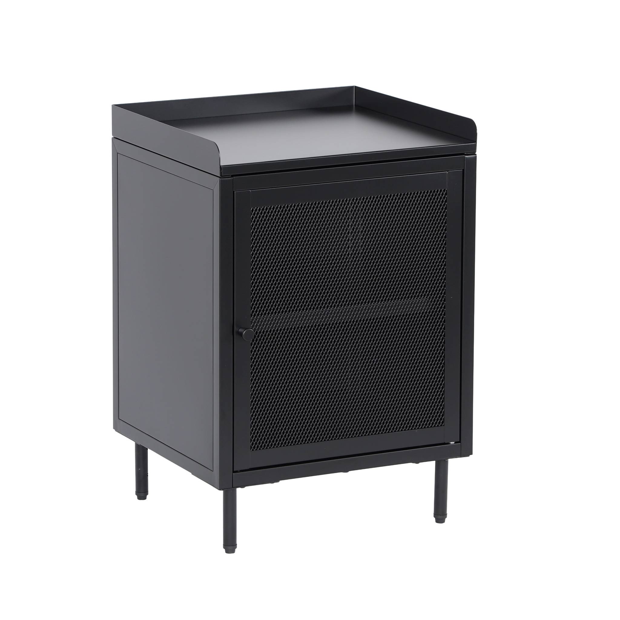 Lot de 2 tables de chevet industrielles métal noir 1 porte grillagée. 40 x 37 x 58.5 cm - Ohio