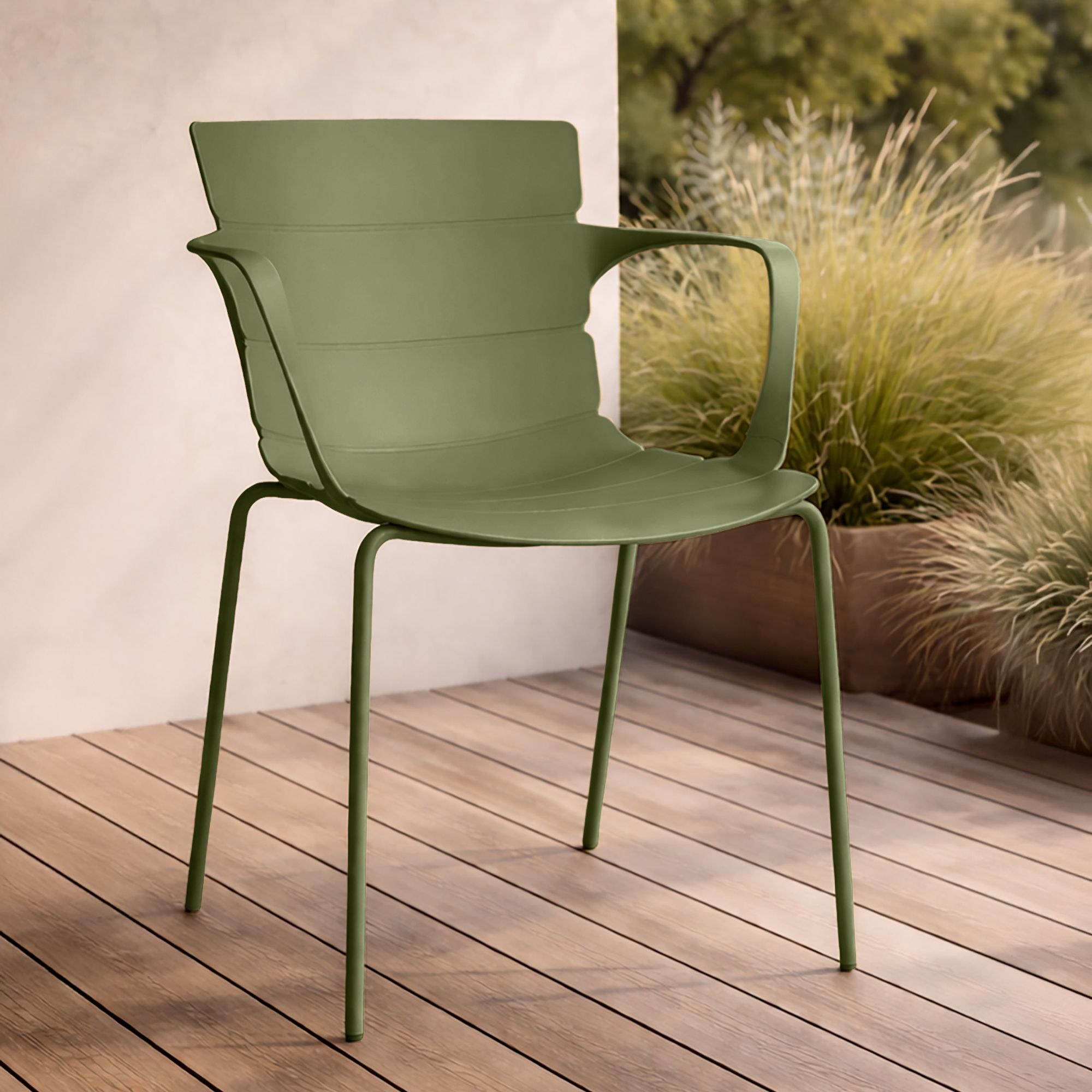 Ensemble table en bois d'acacia et 8 fauteuils de jardin vert MONTAUK