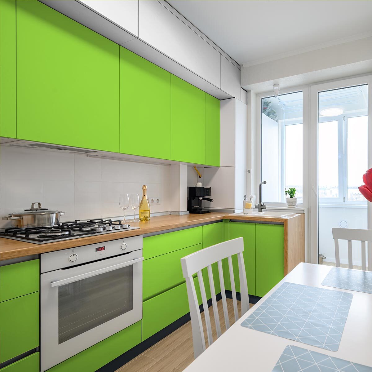 Rouleau adhésif décoratif Vinyle au Mètre - Vert pomme - Sticker Lavable Imperméable Mur Cuisine Meubles