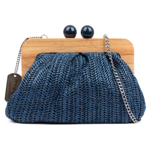 BeneLario Bolso bandolera Mujer. Tela con detalles de madera natural y piel sintética.
