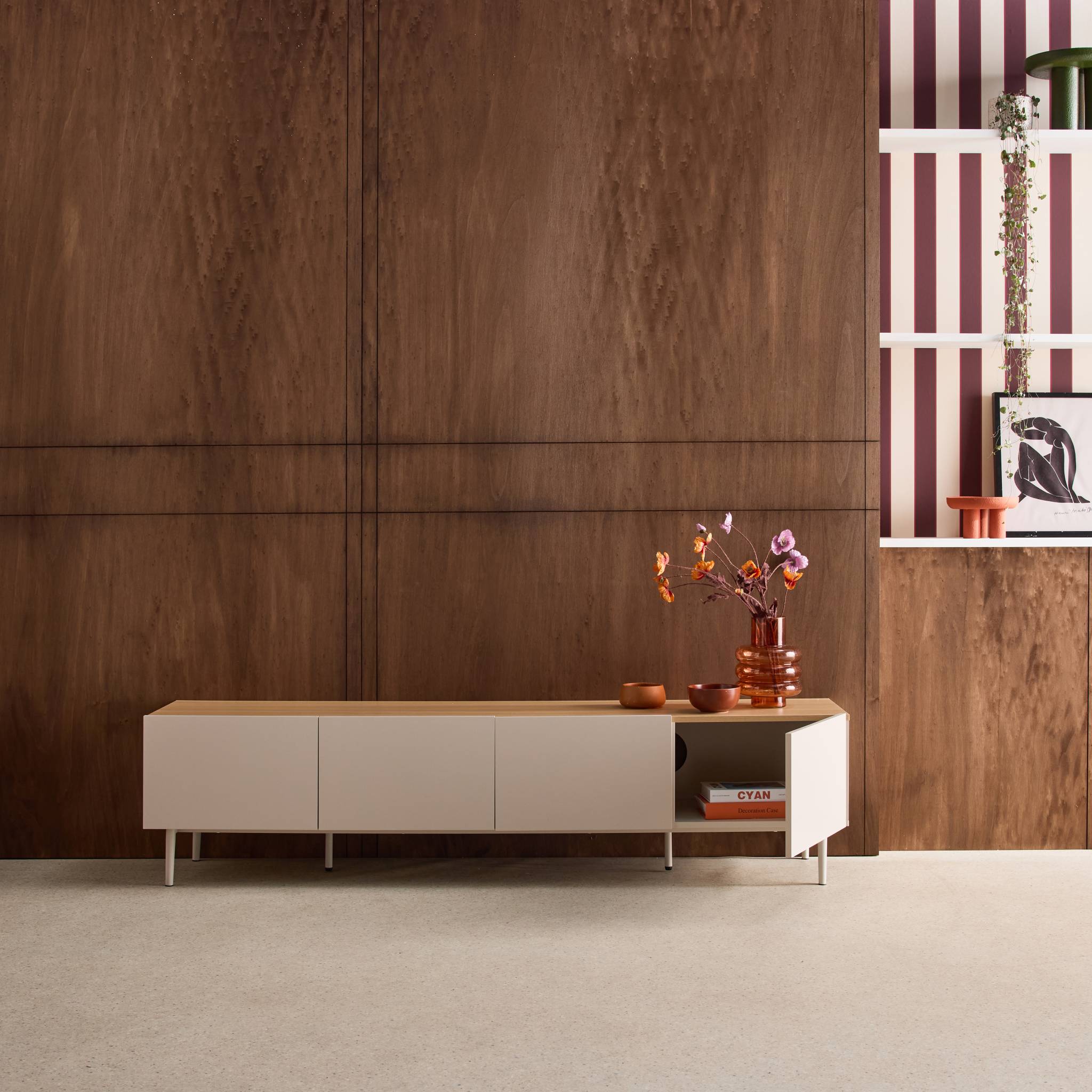 Meuble TV métal et décor bois 4 portes 180cm ASHTON