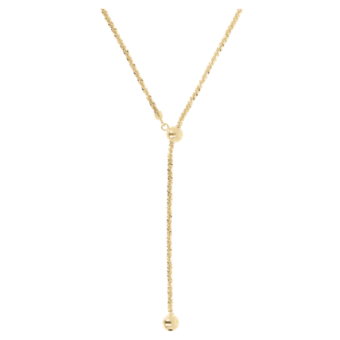 Collana a Cravatta in Argento 925 placcato Oro Giallo 18Kt con Catena Margherita e Pallina Saliscendi