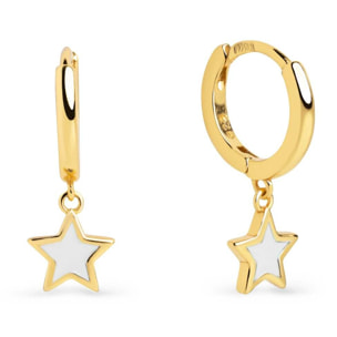 Pendientes Aro Star White Enamel Plata Baño Oro