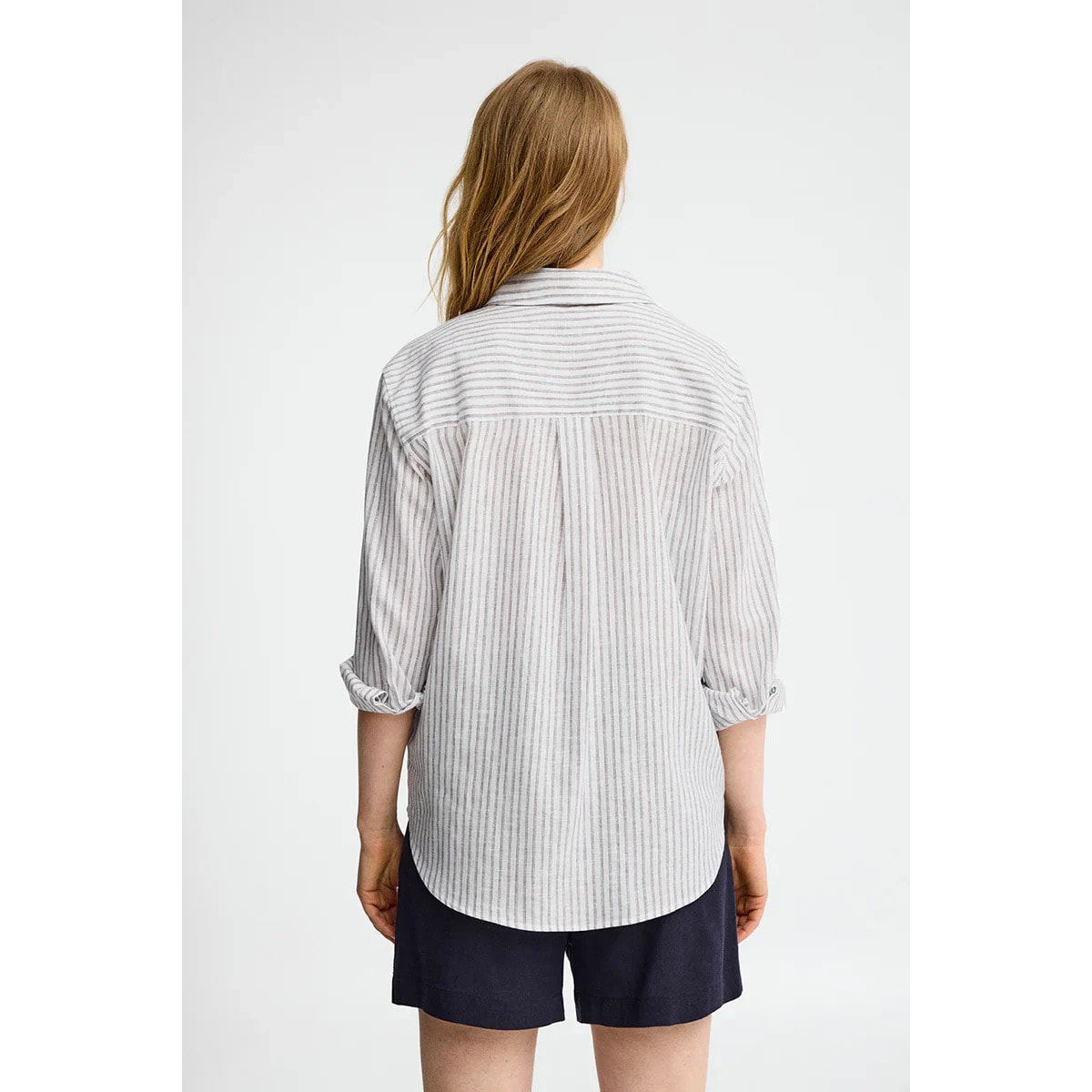 Camicia cotolino a righe bianco sporco regular fit con ricamo Polo Club