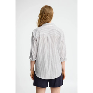 Camicia cotolino a righe bianco sporco regular fit con ricamo Polo Club