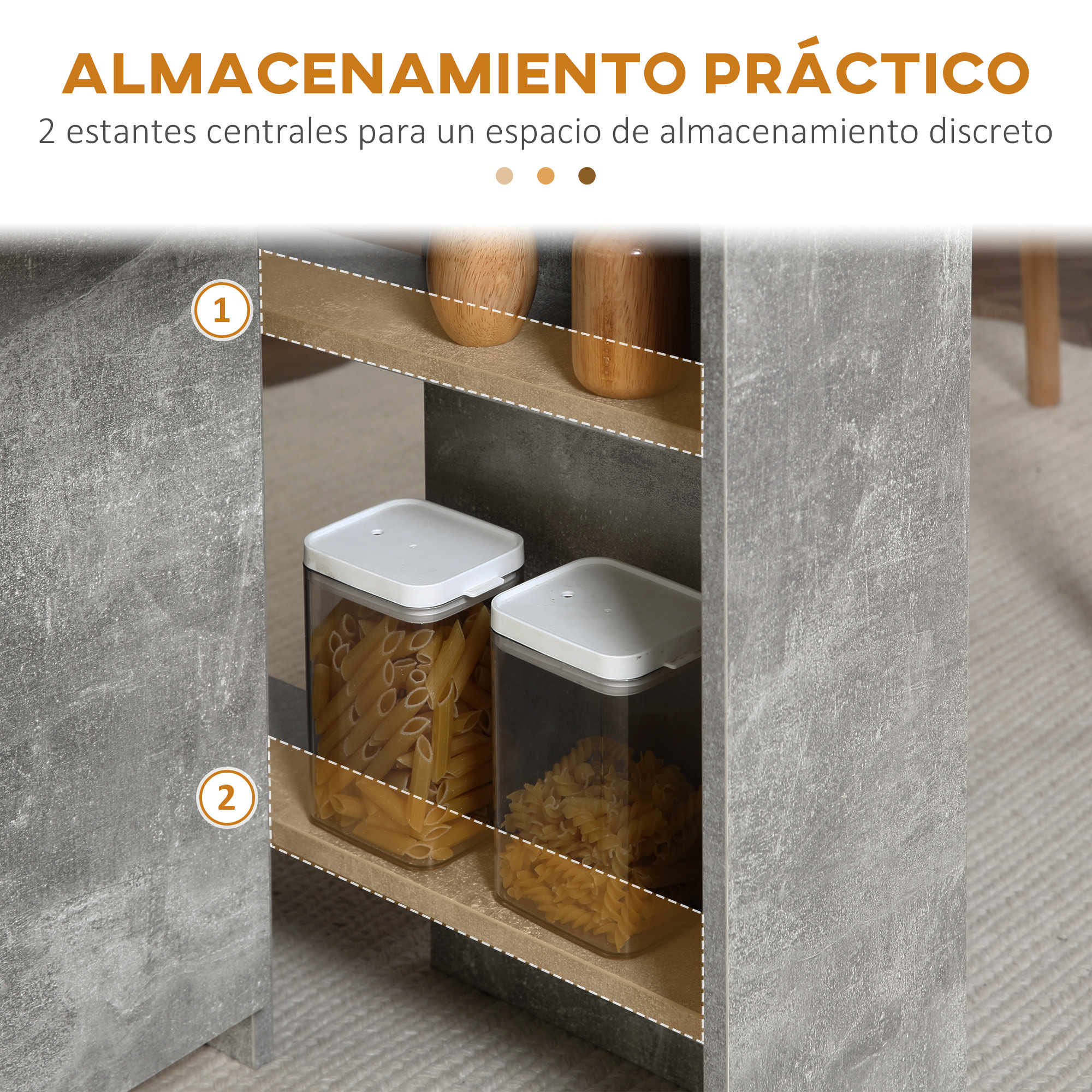 Mesa Plegable de Comedor Mesa de Cocina Plegable con Ruedas Alas Abatibles y Estantes Mesa Plegable para 4-6 Personas 75x140x74 cm Gris Cemento