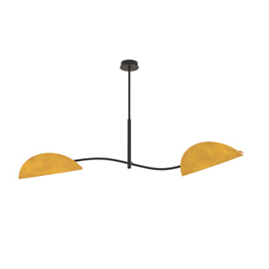 Lampada a sospensione Lotus in acciaio e velluto senape