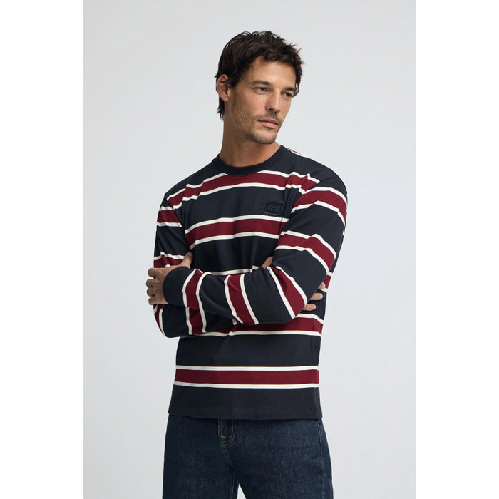 Camiseta Carter con rayas azul marino y granate con parche personalizado Polo Club