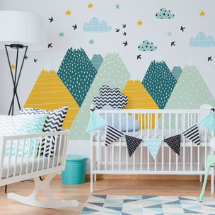 Stickers muraux enfants - Décoration chambre bébé - Autocollant Sticker mural géant enfant montagnes scandinaves ZISKA