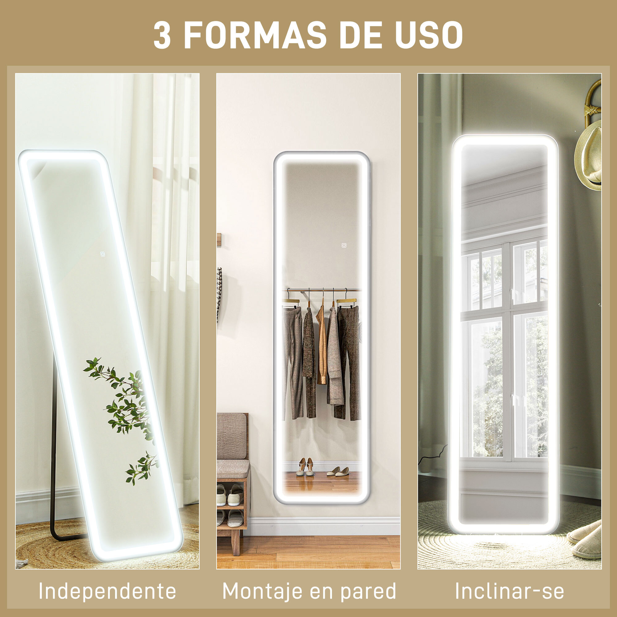 Espejo de Cuerpo Entero con Luz LED 150x40 cm Espejo de Pie o de Pared sin Marco con Iluminación de 3 Colores Función de Memoria y Táctil Inteligente para Salón Dormitorio Negro