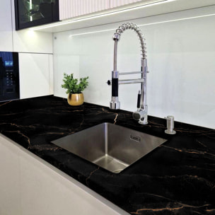 Rouleau revêtement adhésif vinyle au mètre - Sticker lavable Cuisine Meuble Armoire Porte - MARBRE NOIR ET CUIVRE