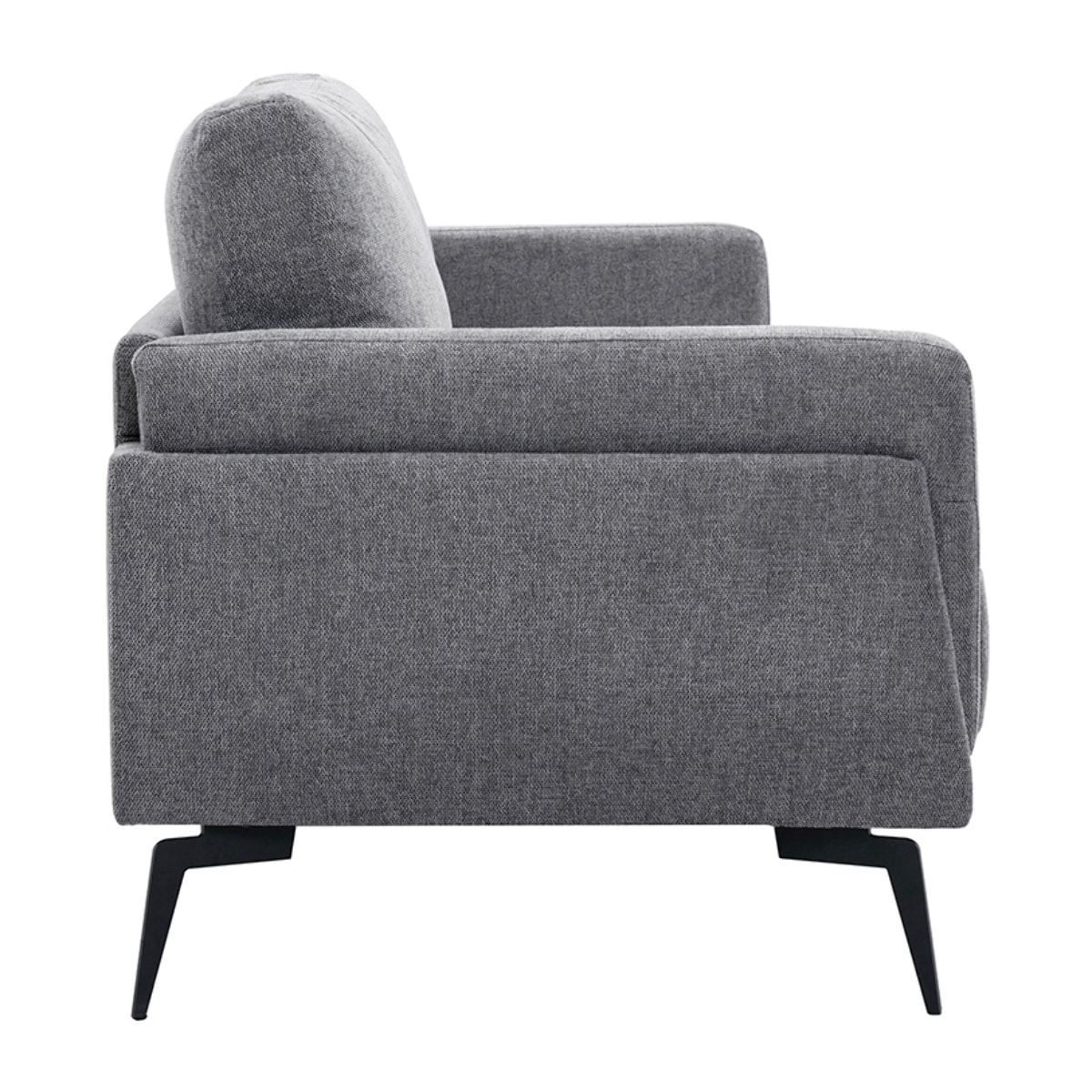 Canapé design 3 places en tissu effet velours texturé gris et métal noir MOSCO