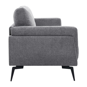 Canapé design 3 places en tissu effet velours texturé gris et métal noir MOSCO