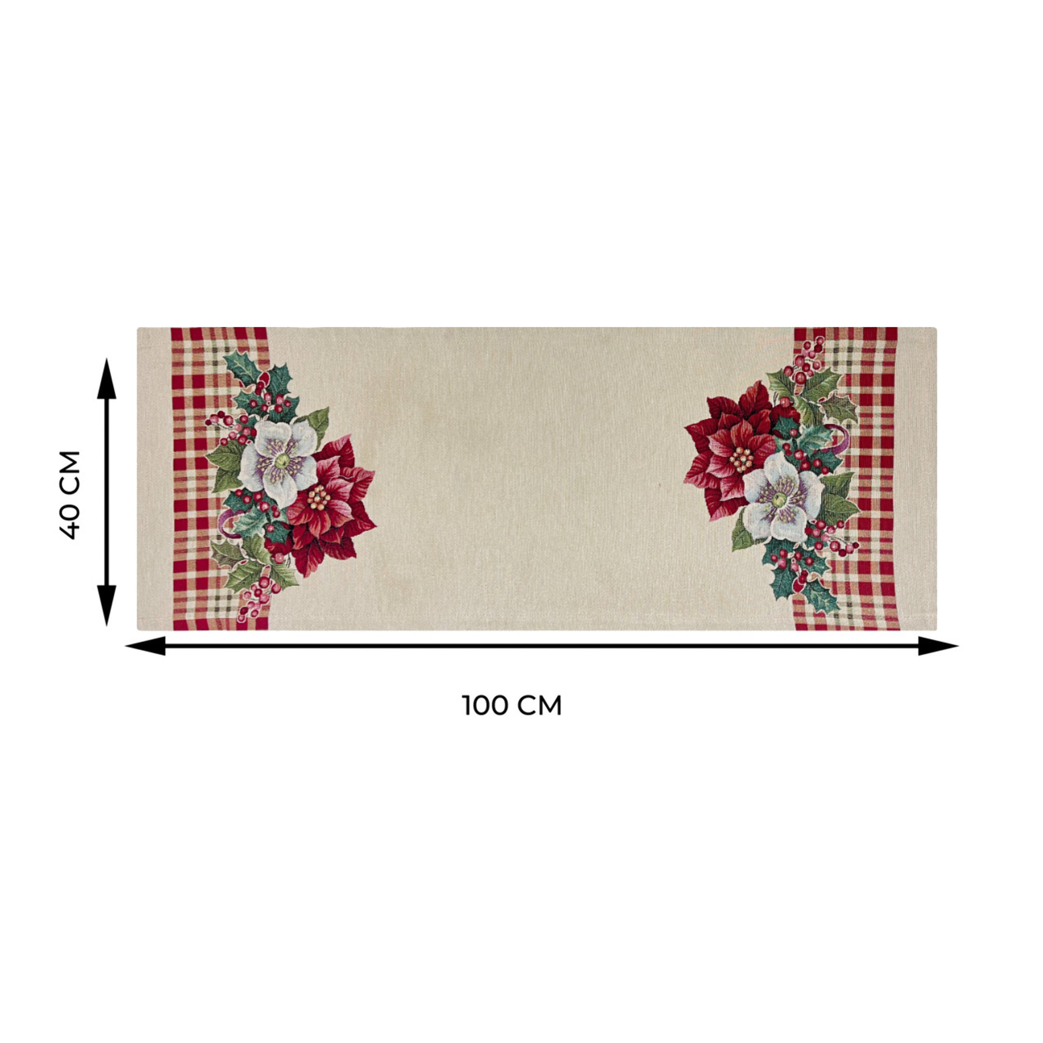 Runner Natalizio Tessuto Gobelin Disegno Stella Natale Tartan 40x100