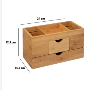Organiseur 2 tiroirs/3 compartiements Bambou