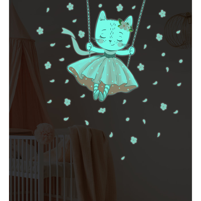 Sticker phosphorescent lumineux - CHAT DANSEUSE