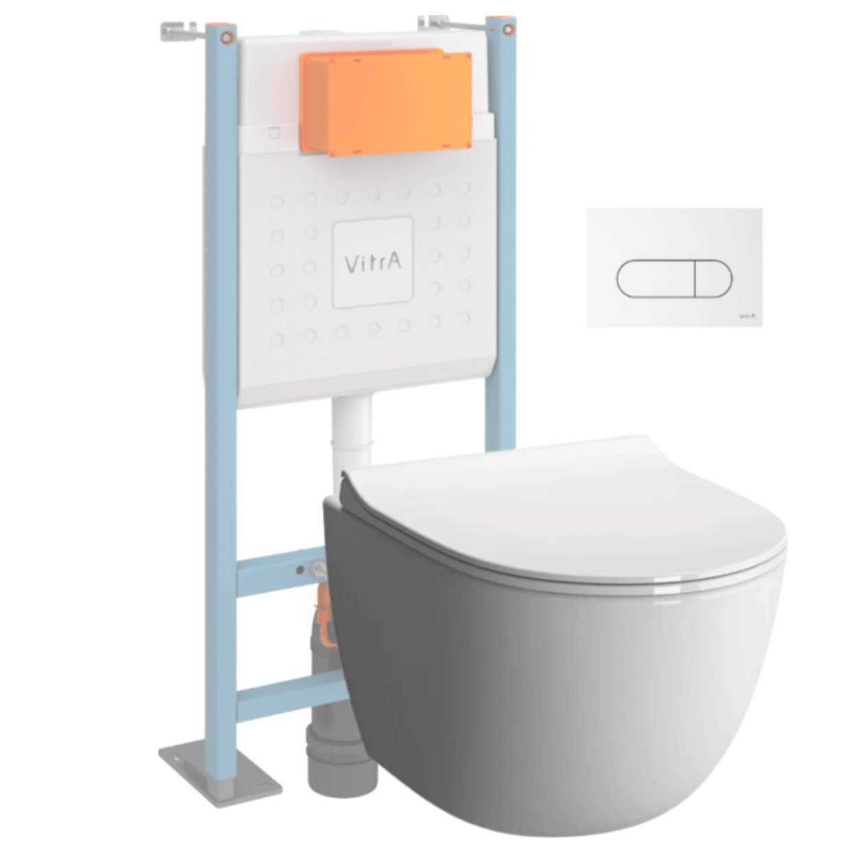 Pack WC suspendu VITRA Sento blanc + bâti autoportant V-Fix Core + Plaque Round Blanche