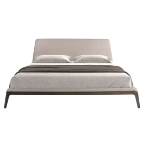 Cama Angel Cerdá de matrimonio con cabecero y estructura en tela gris y patas de madera en wengué 192x230x101cm