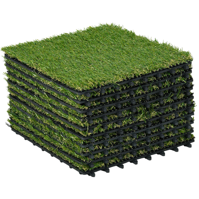 Gazon synthétique artificiel set de 10 dalles carreaux 30 x 30 cm épaisseur confort 3,5 cm à emboîter vert