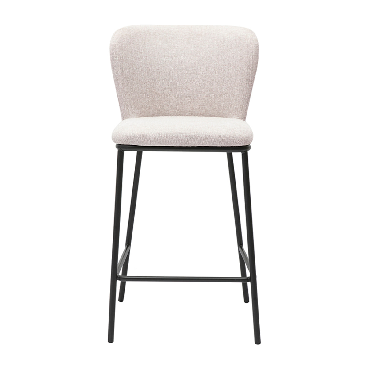 Tabourets en tissu effet velours texturé beige et métal noir (lot de 2) LISOR