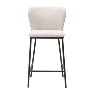 Tabourets en tissu effet velours texturé beige et métal noir (lot de 2) LISOR