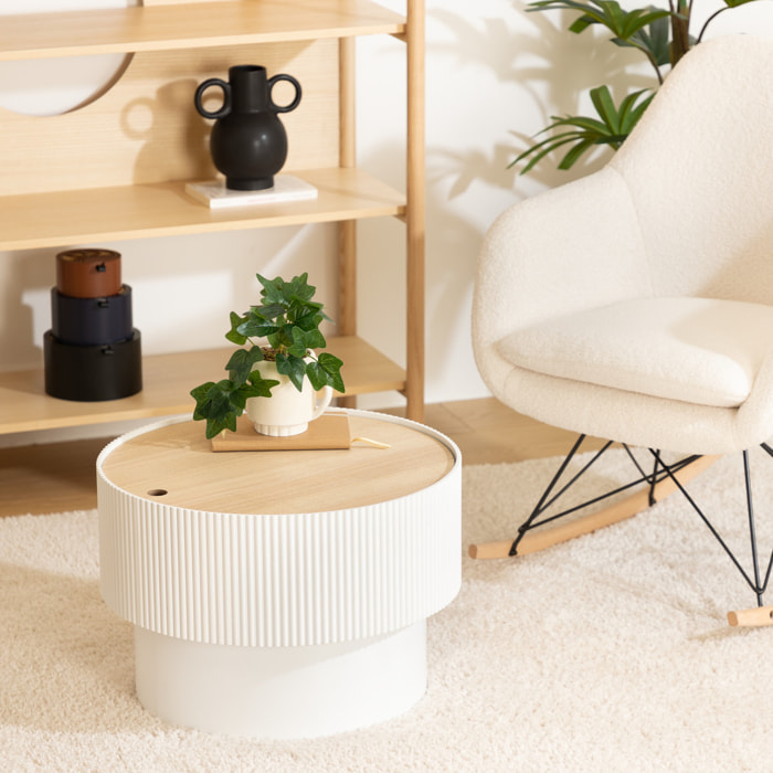 Table basse "Enola" en placage frêne D55cm blanc
