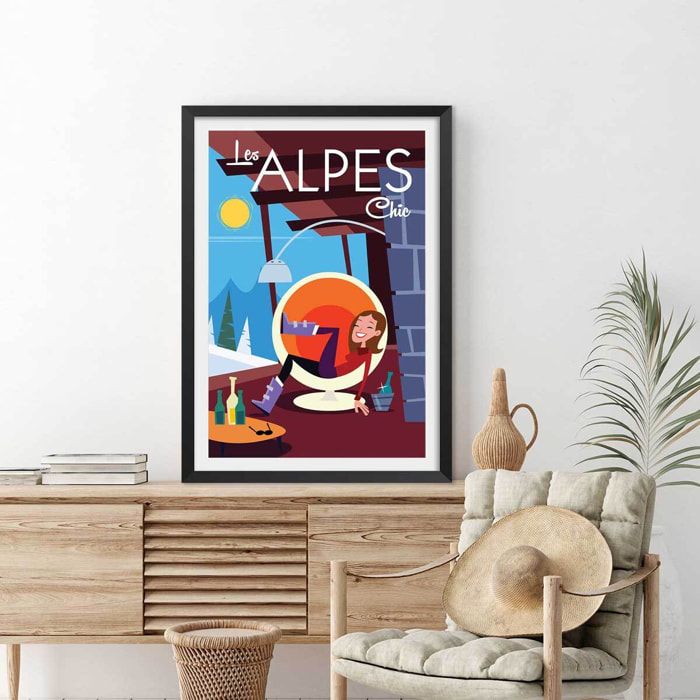 Affiche Pause au chalet Affiche sous cadre noir