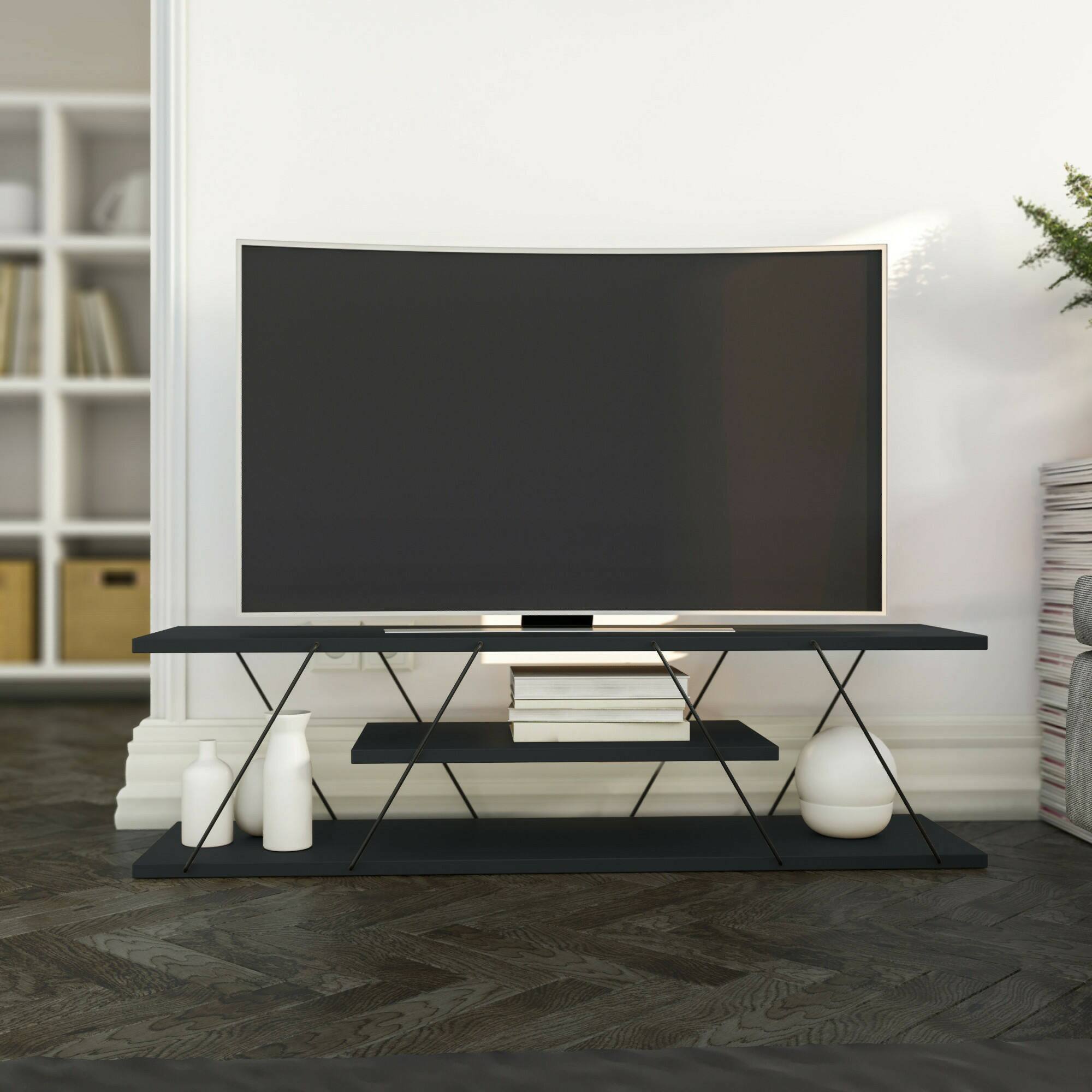Mobile porta TV Desdemona, Credenza da soggiorno, Armadio basso per TV, Base parete attrezzata, 120x30h33 cm, Antracite e Grigio
