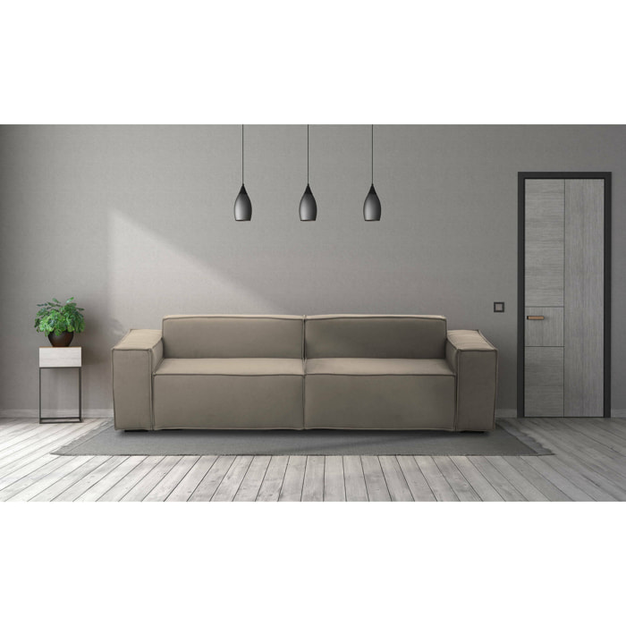 Divano fisso Simona, Divano componibile a 3 posti lineare, 100% Made in Italy, Sofà moderno da soggiorno in tessuto, Cm 260x95h70, Tortora