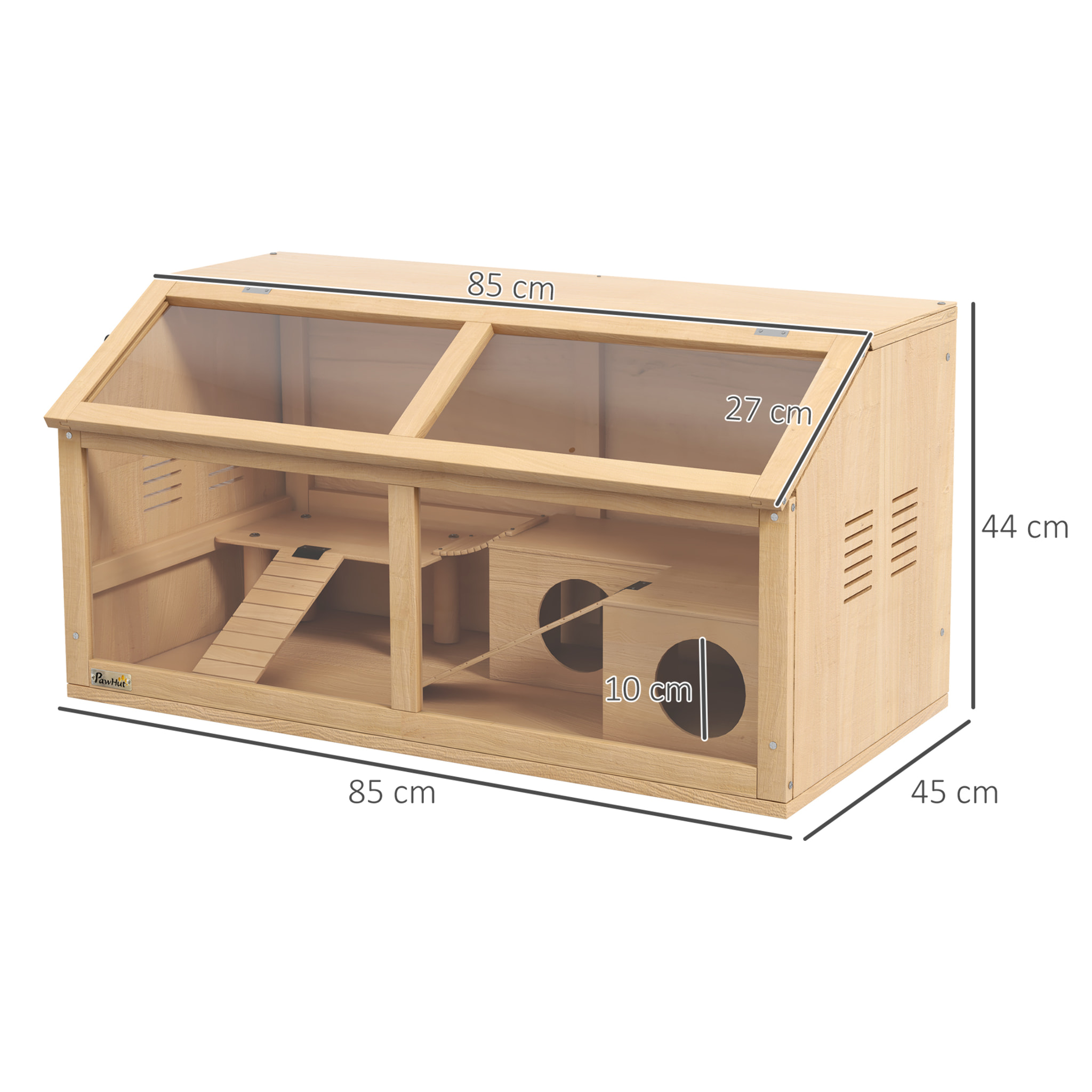 Cage hamster avec ventilation couvercle ouvrant et accessoires bois