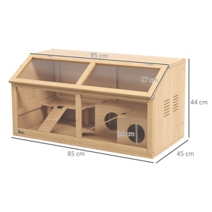 Cage hamster avec ventilation couvercle ouvrant et accessoires bois