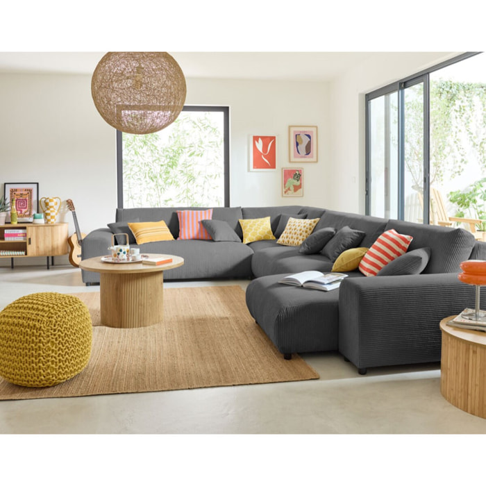Garance - module d'assise méridienne droit - en velours côtelé - Gris foncé