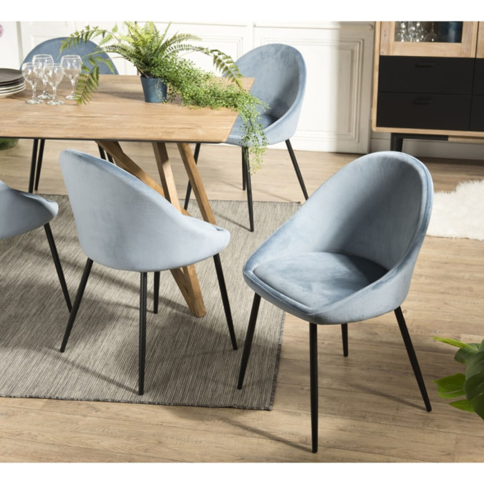 TOM - Lot de 2 chaises velours bleu pieds métal noir