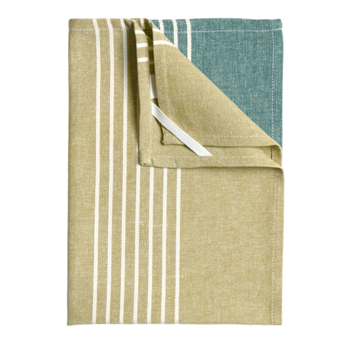 Torchon de cuisine en coton à rayures bicolores - Bleu