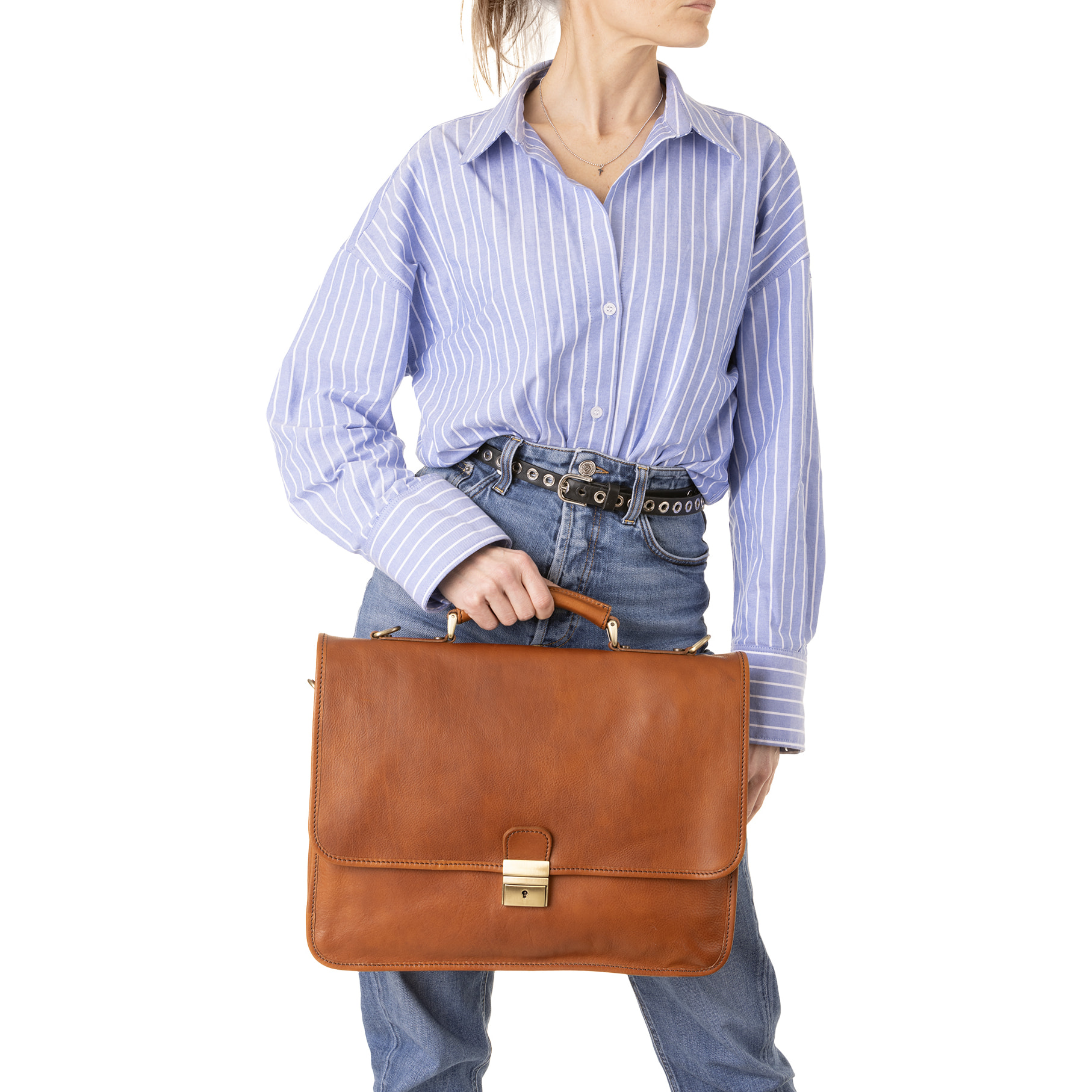 Borsa a mano  unisex In Vera pelle Made in Italy 40x30x6 cm