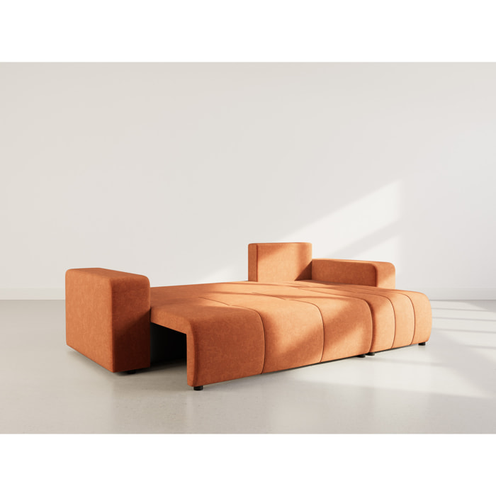Nicole - canapé d'angle réversible 4 places convertible avec coffre en tissu - Rouille