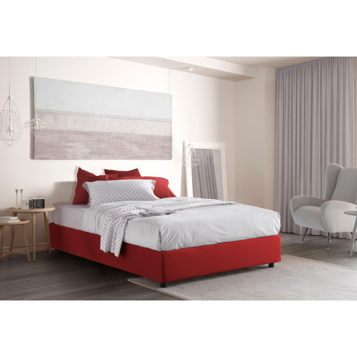 Letto matrimoniale Adele, Letto contenitore con rivestimento in tessuto, 100% Made in Italy, Apertura frontale, con materasso Cm 140x190 incluso, Rosso