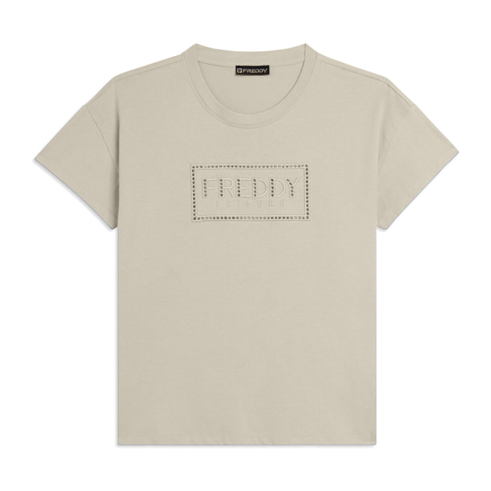 T-shirt con Maniche ad Aletta e Logo Ricamato