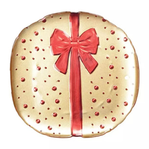 Lot de 6 Assiette plate dorée avec n?ud papillon rouge 21x21x2cm